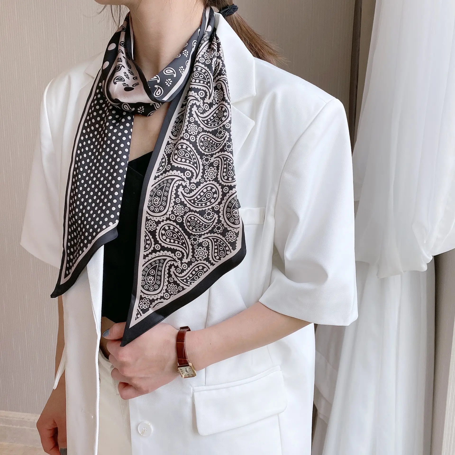 2024 New Cross-border Ribbon Silk Scarf Pointed Long Neck Large Floating Belt Hair Ribbon - Image 12