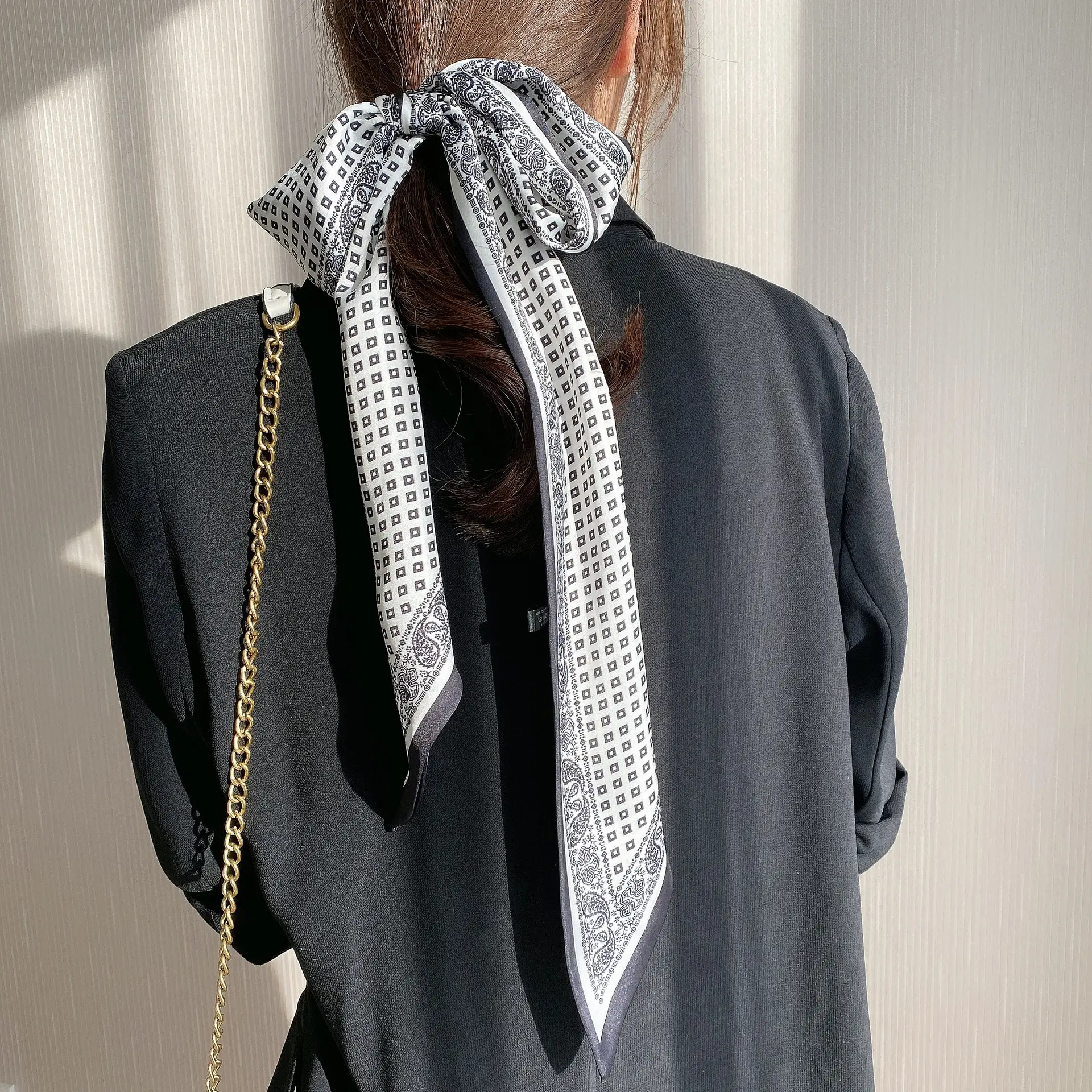 2024 New Cross-border Ribbon Silk Scarf Pointed Long Neck Large Floating Belt Hair Ribbon - Image 17