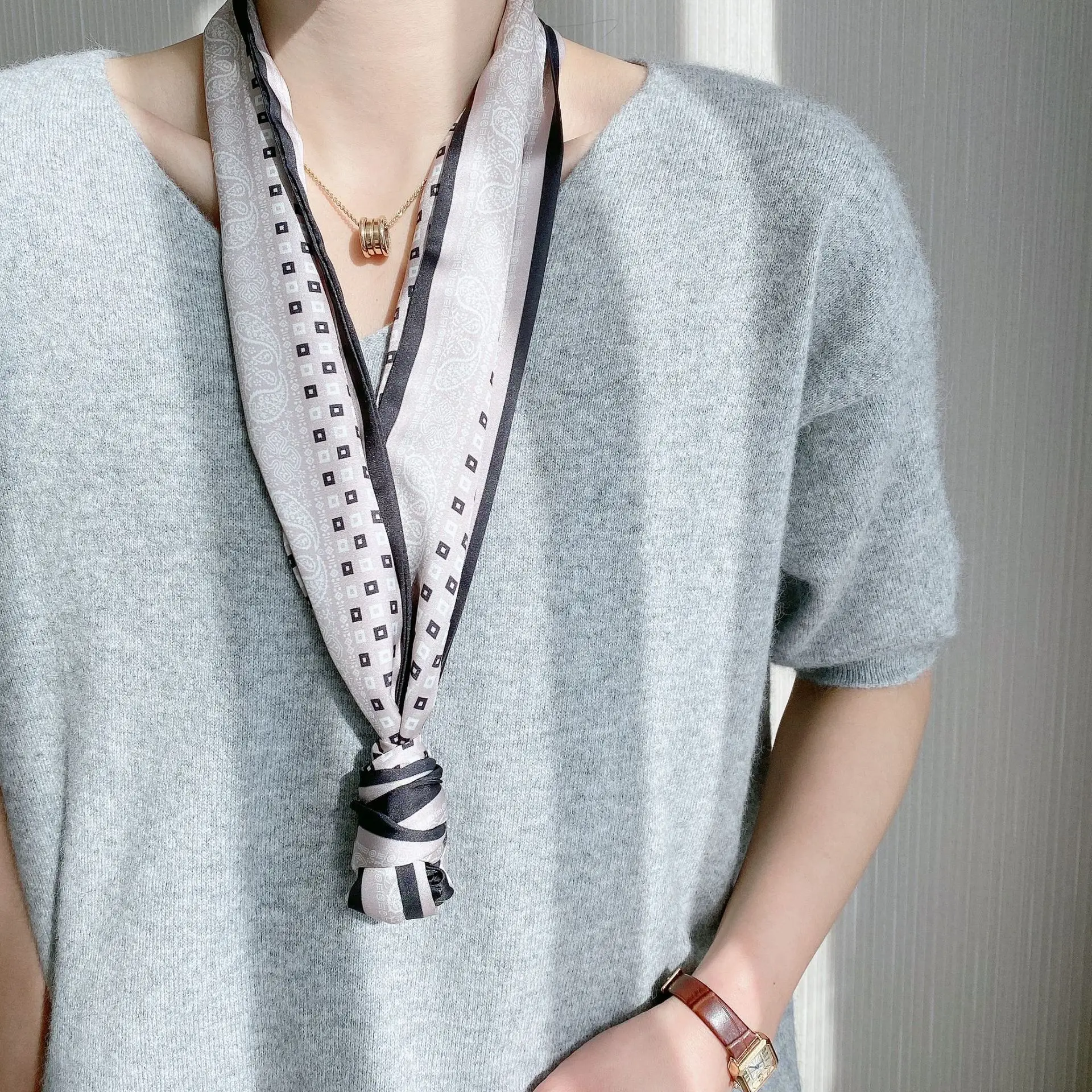 2024 New Cross-border Ribbon Silk Scarf Pointed Long Neck Large Floating Belt Hair Ribbon - Image 19