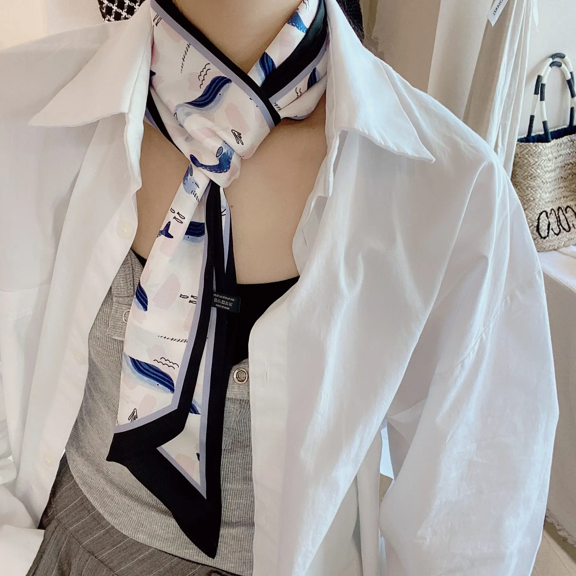 2024 New Cross-border Ribbon Silk Scarf Pointed Long Neck Large Floating Belt Hair Ribbon - Image 20