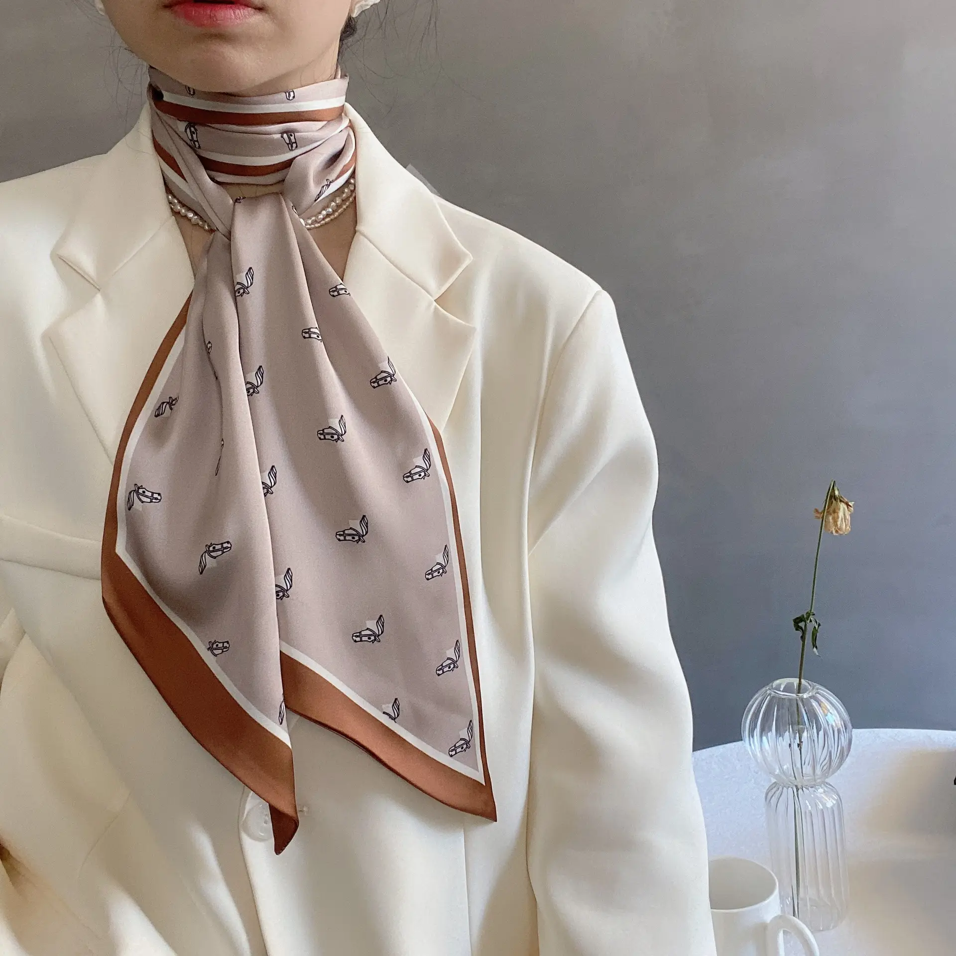 2024 New Cross-border Ribbon Silk Scarf Pointed Long Neck Large Floating Belt Hair Ribbon - Image 21