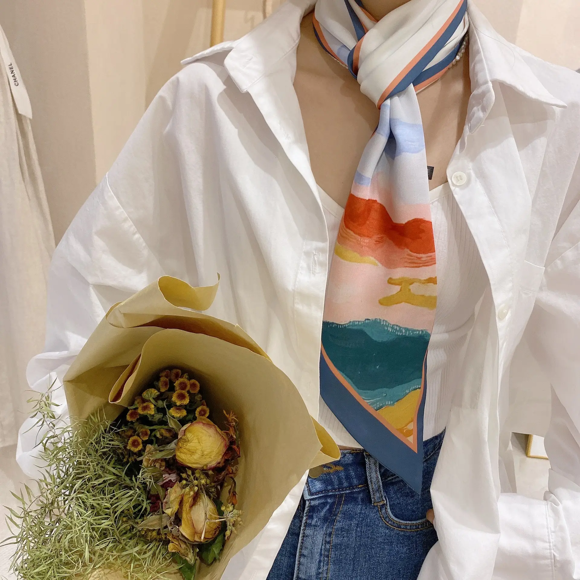 2024 New Cross-border Ribbon Silk Scarf Pointed Long Neck Large Floating Belt Hair Ribbon - Image 24