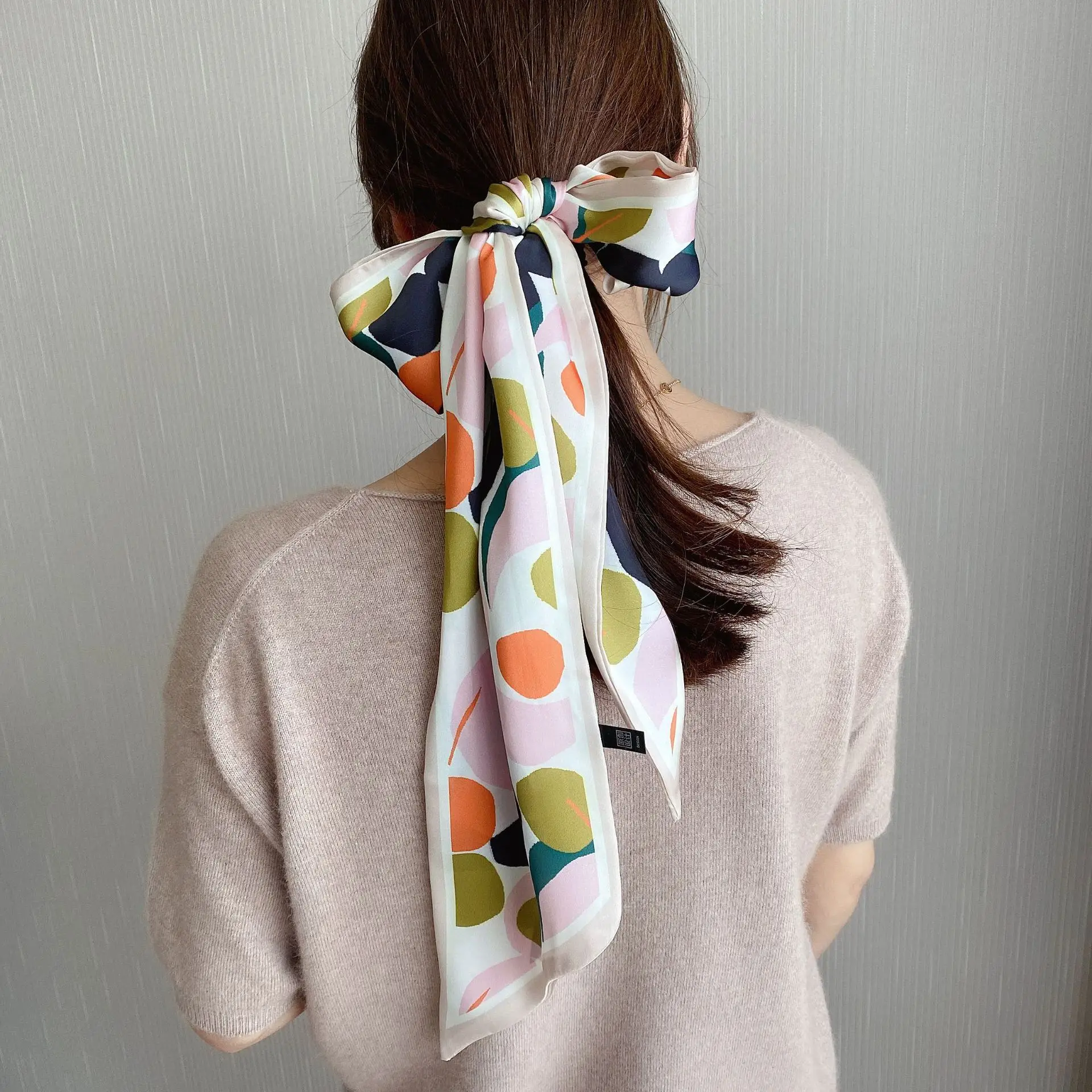 2024 New Cross-border Ribbon Silk Scarf Pointed Long Neck Large Floating Belt Hair Ribbon - Image 28