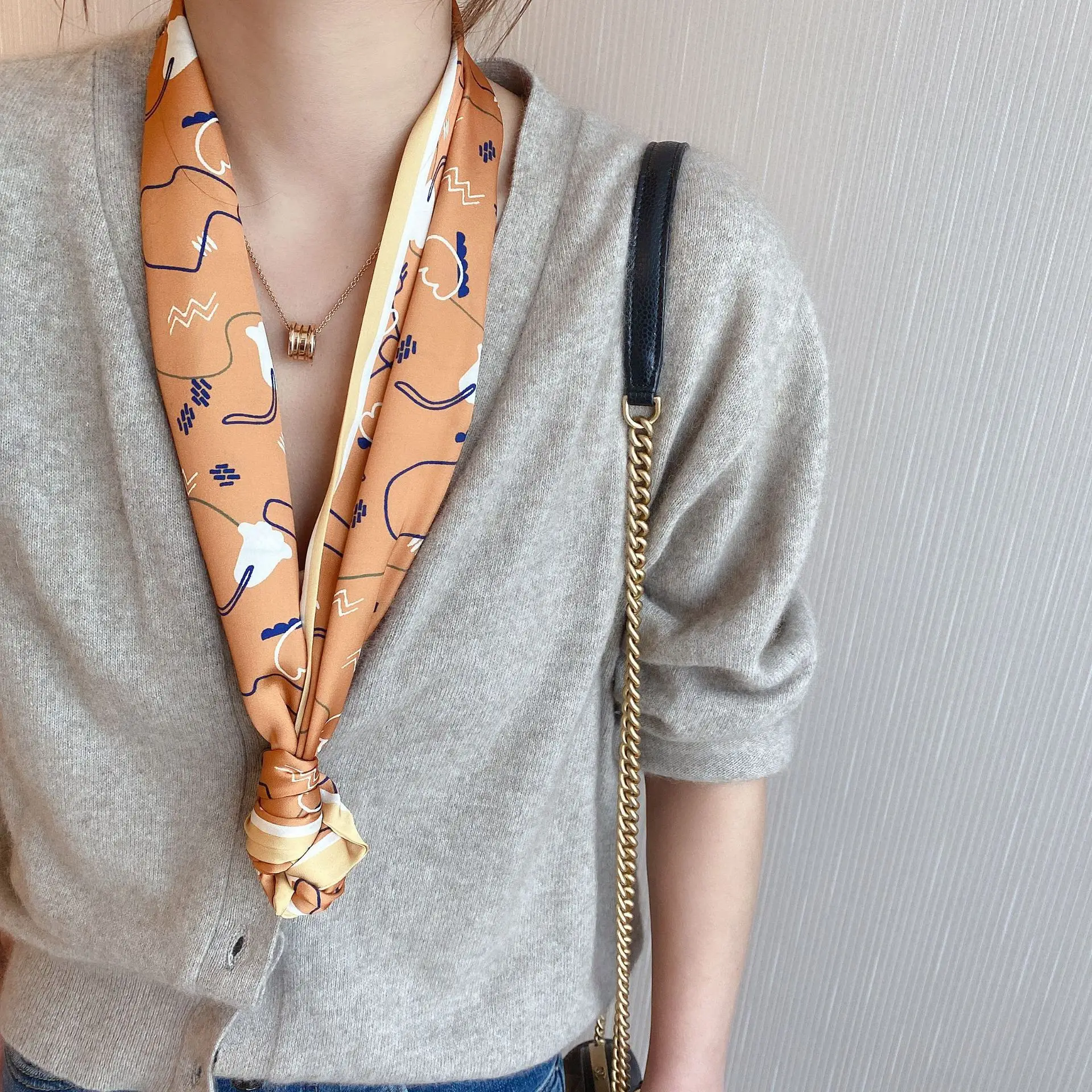 2024 New Cross-border Ribbon Silk Scarf Pointed Long Neck Large Floating Belt Hair Ribbon - Image 29