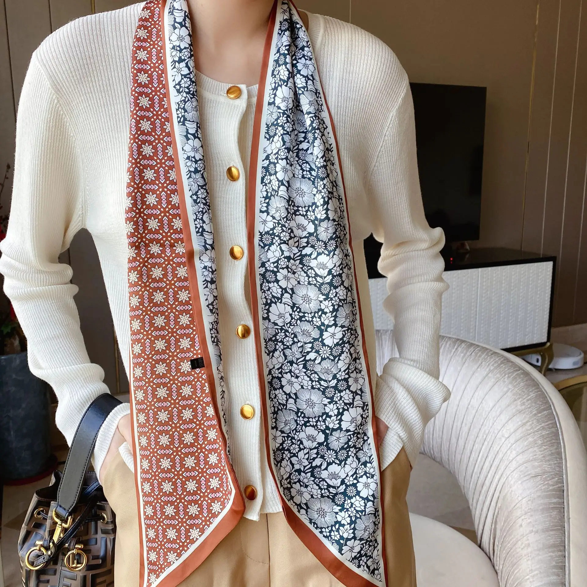 2024 New Cross-border Ribbon Silk Scarf Pointed Long Neck Large Floating Belt Hair Ribbon - Image 31