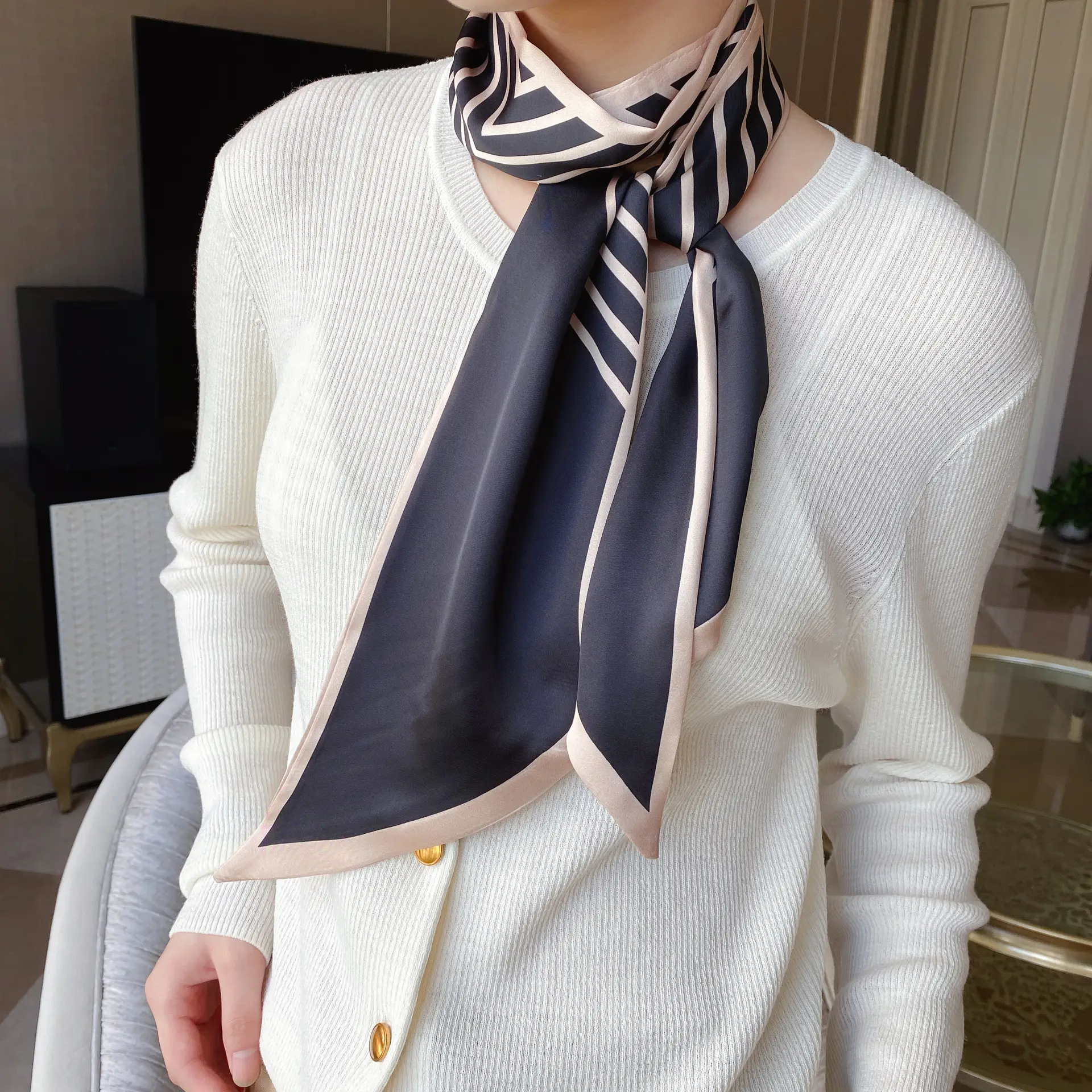2024 New Cross-border Ribbon Silk Scarf Pointed Long Neck Large Floating Belt Hair Ribbon - Image 34