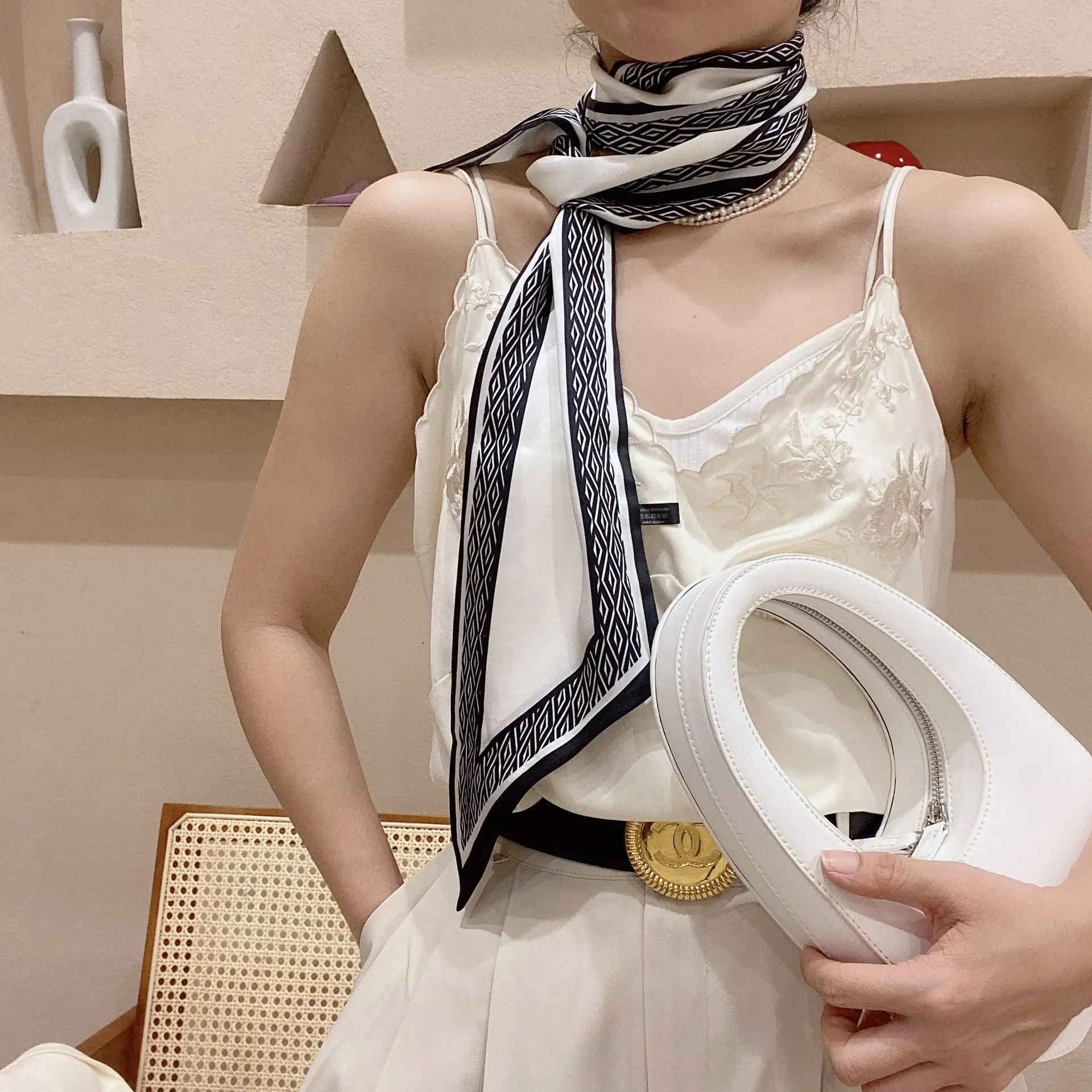 2024 New Cross-border Ribbon Silk Scarf Pointed Long Neck Large Floating Belt Hair Ribbon - Image 4