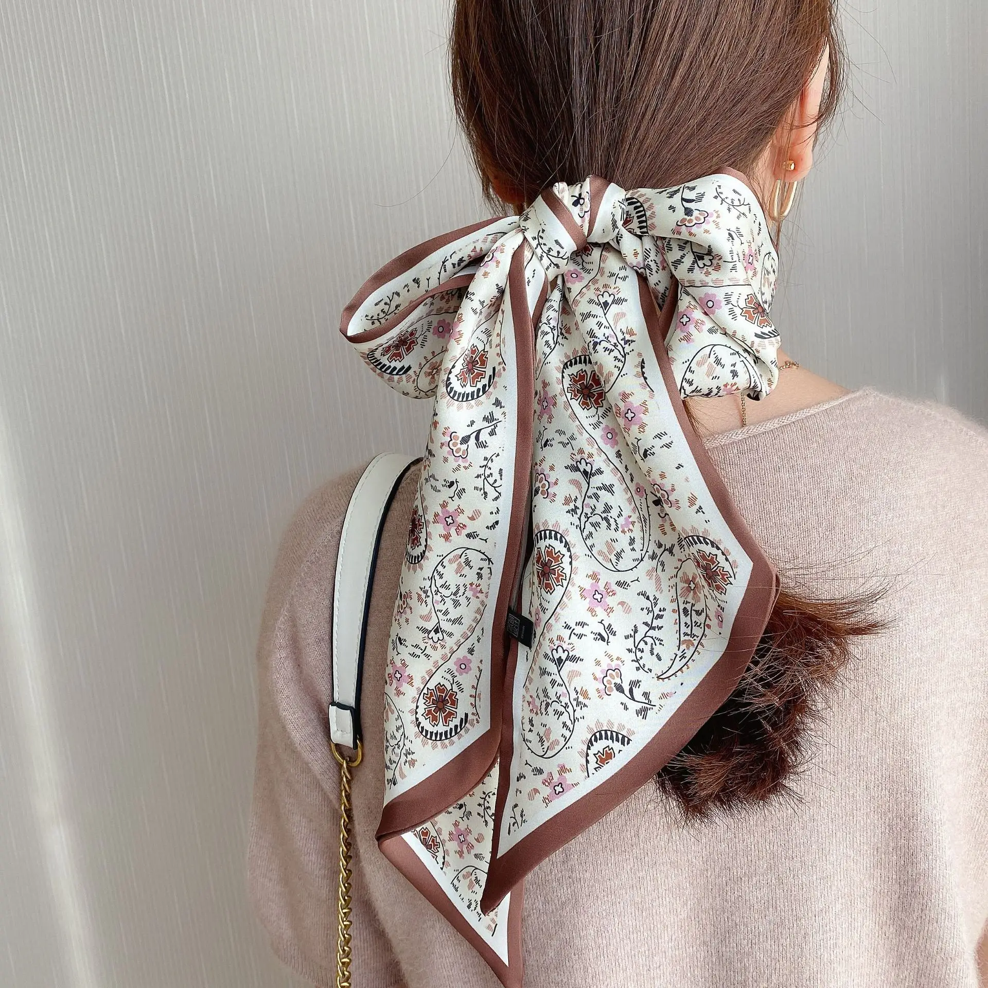 2024 New Cross-border Ribbon Silk Scarf Pointed Long Neck Large Floating Belt Hair Ribbon - Image 7