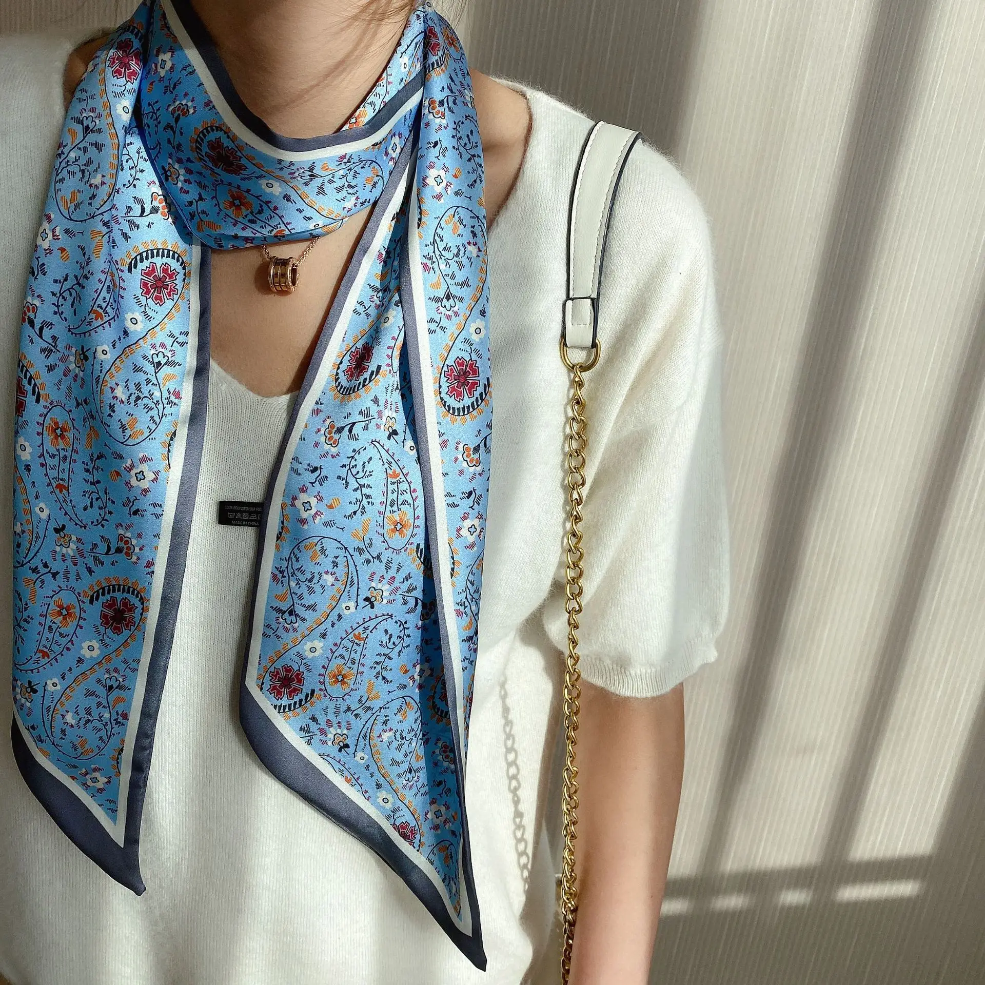 2024 New Cross-border Ribbon Silk Scarf Pointed Long Neck Large Floating Belt Hair Ribbon - Image 9