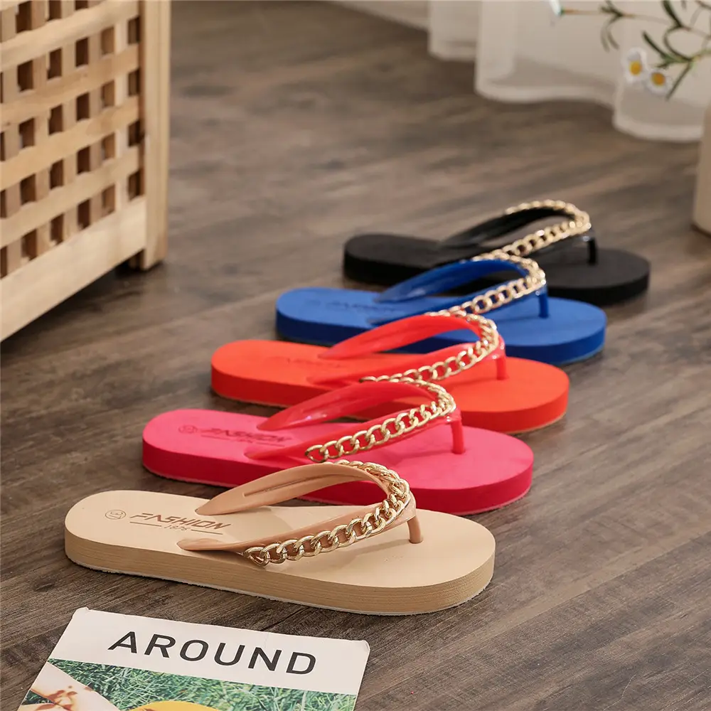 Summer Beach Shoes Cross-border New Fashion Flats Flip-flops Women's Chain European and American Cross-border Export Women's Slippers Outer Wear - Image 7