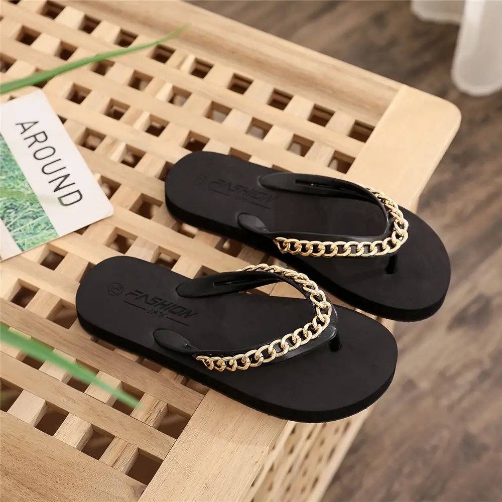 Summer Beach Shoes Cross-border New Fashion Flats Flip-flops Women's Chain European and American Cross-border Export Women's Slippers Outer Wear - Image 2