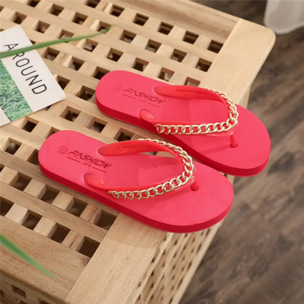 Summer Beach Shoes Cross-border New Fashion Flats Flip-flops Women's Chain European and American Cross-border Export Women's Slippers Outer Wear - Image 3