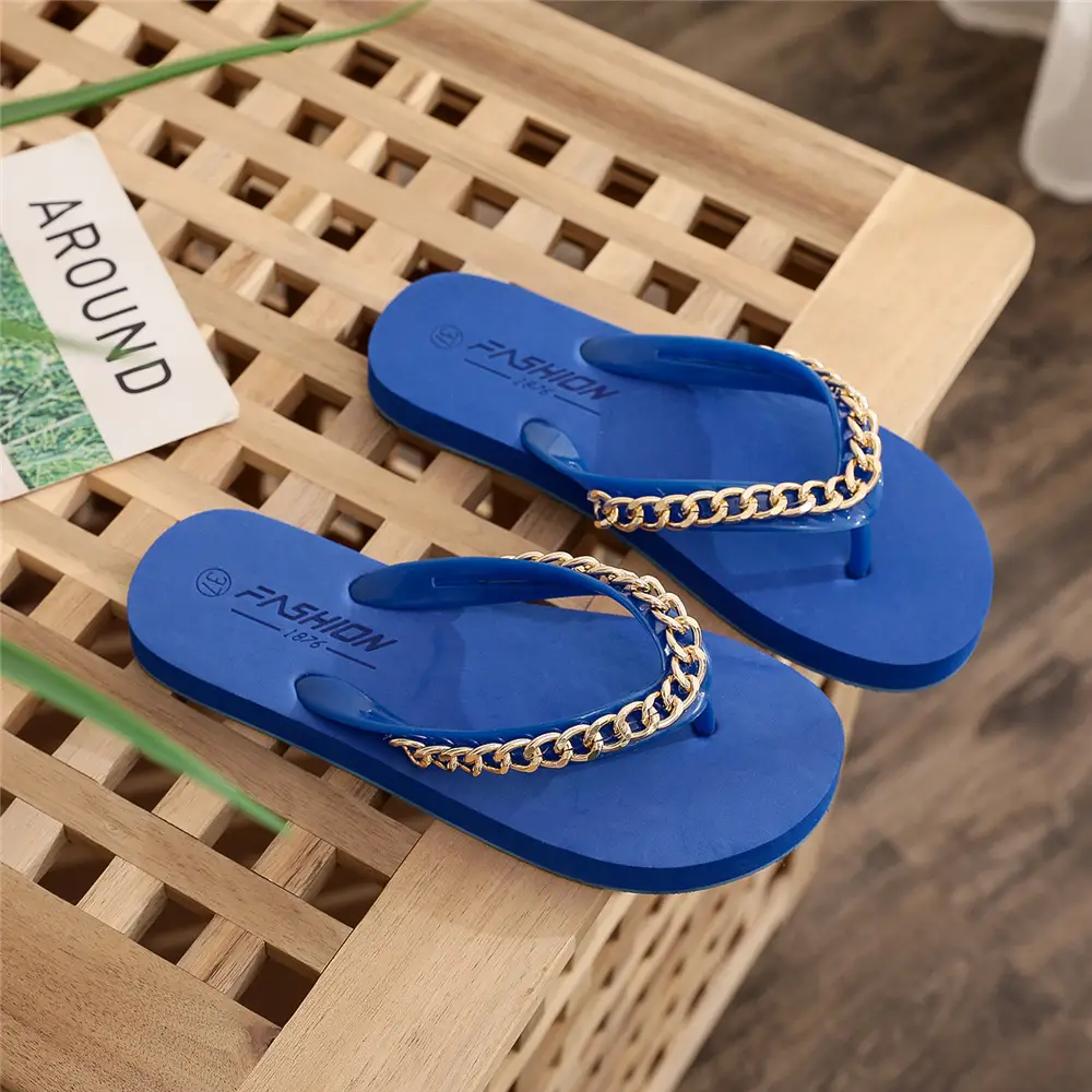 Summer Beach Shoes Cross-border New Fashion Flats Flip-flops Women's Chain European and American Cross-border Export Women's Slippers Outer Wear - Image 4