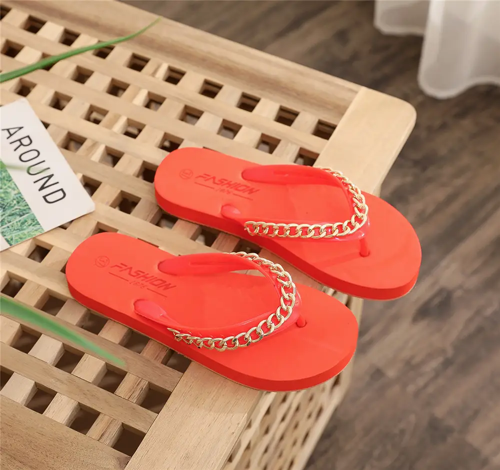 Summer Beach Shoes Cross-border New Fashion Flats Flip-flops Women's Chain European and American Cross-border Export Women's Slippers Outer Wear - Image 5