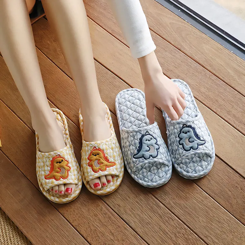 Cross-border cotton fabric couple slippers men's and women's shoes Spring and Autumn home indoor thickened three-layer non-slip mute floor slippers