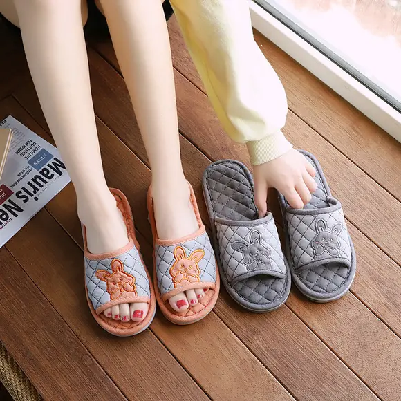 Cross-border cotton fabric couple slippers men's and women's shoes Spring and Autumn home indoor thickened three-layer non-slip mute floor slippers — feature 24