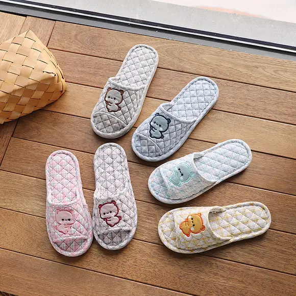 Cross-border cotton fabric couple slippers men's and women's shoes Spring and Autumn home indoor thickened three-layer non-slip mute floor slippers — feature 36