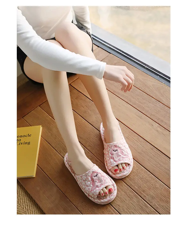 Cross-border cotton fabric couple slippers men's and women's shoes Spring and Autumn home indoor thickened three-layer non-slip mute floor slippers — feature 66