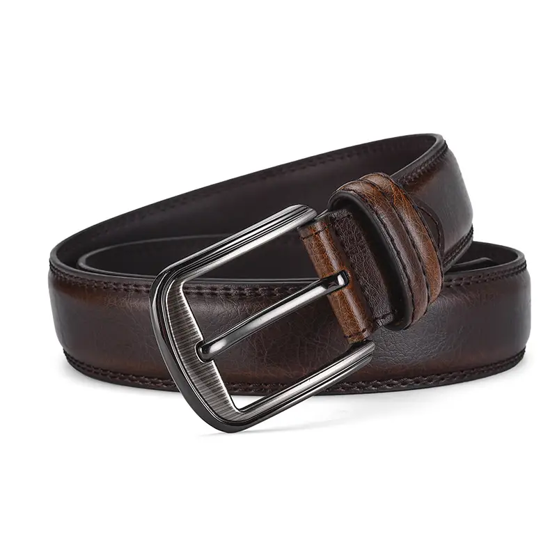 Men's Genuine Leather Belt with Pin Buckle 3.7" - Image 5