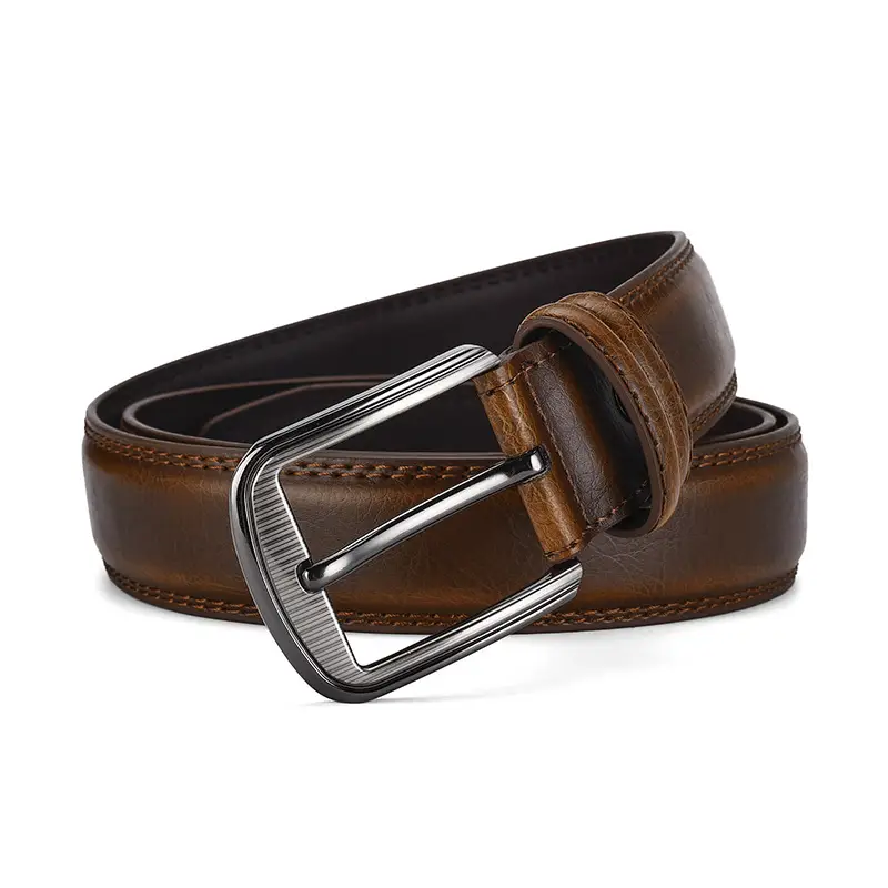 Men's Genuine Leather Belt with Pin Buckle 3.7" - Image 7