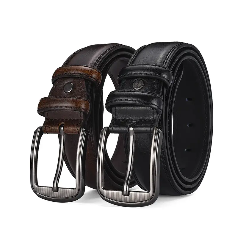 Men's Genuine Leather Belt with Pin Buckle 3.7" — feature 1