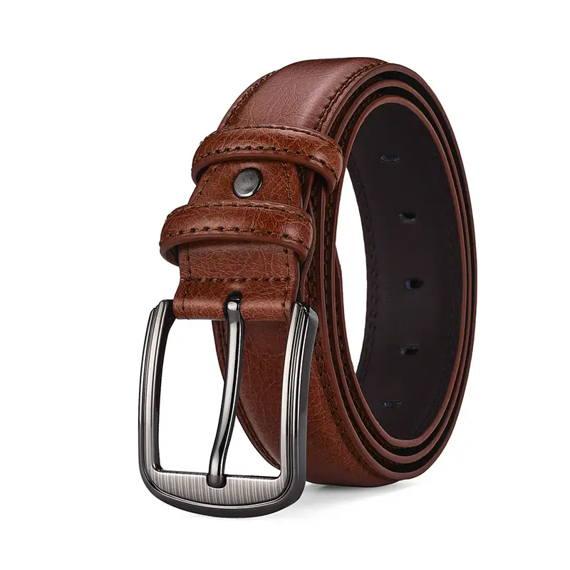 Men's Genuine Leather Belt with Pin Buckle 3.7" — feature 5