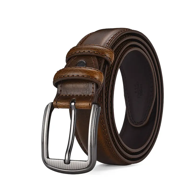 Men's Genuine Leather Belt with Pin Buckle 3.7" — feature 6
