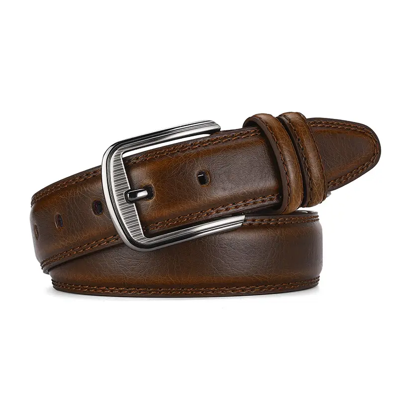 Men's Genuine Leather Belt with Pin Buckle 3.7" — feature 7