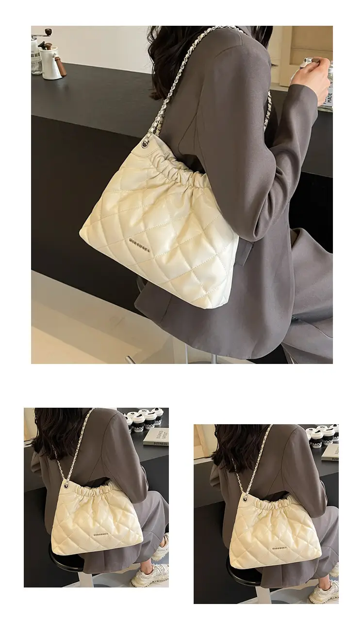 Women Rhombus Chain Bucket Bag Cream Large Capacity — feature 21