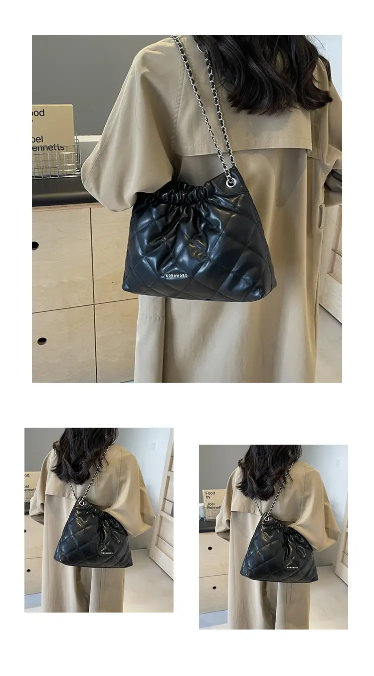 Women Rhombus Chain Bucket Bag Cream Large Capacity — feature 23