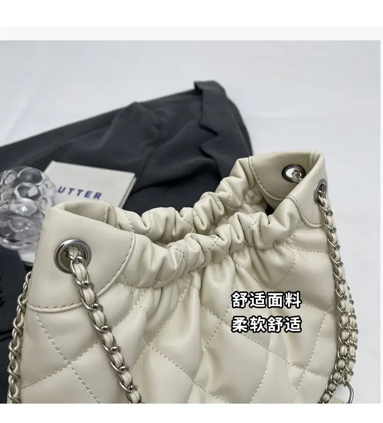 Women Rhombus Chain Bucket Bag Cream Large Capacity — feature 5