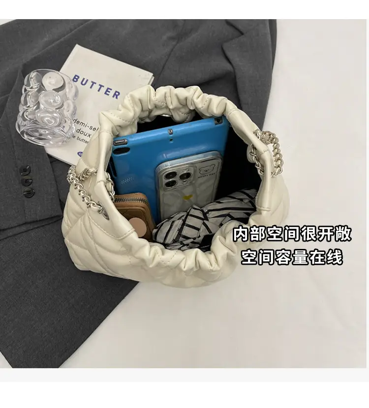 Women Rhombus Chain Bucket Bag Cream Large Capacity — feature 7