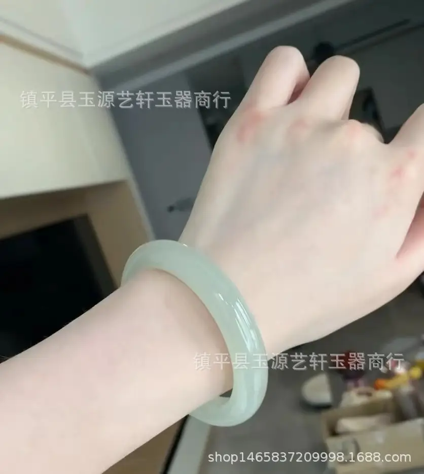 Natural Jade Fat Round Bracelet Blue White Sun Sail Design — feature 1