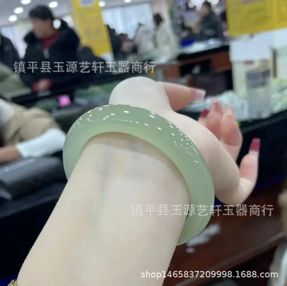 Natural Jade Fat Round Bracelet Blue White Sun Sail Design — feature 4