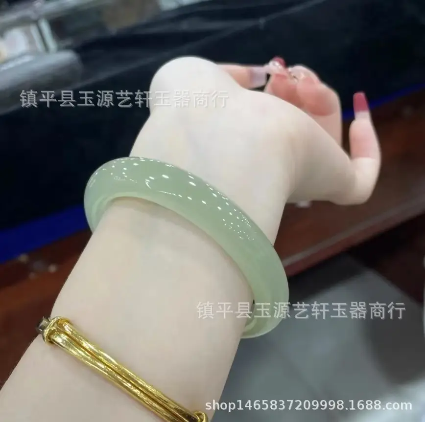 Natural Jade Fat Round Bracelet Blue White Sun Sail Design — feature 6