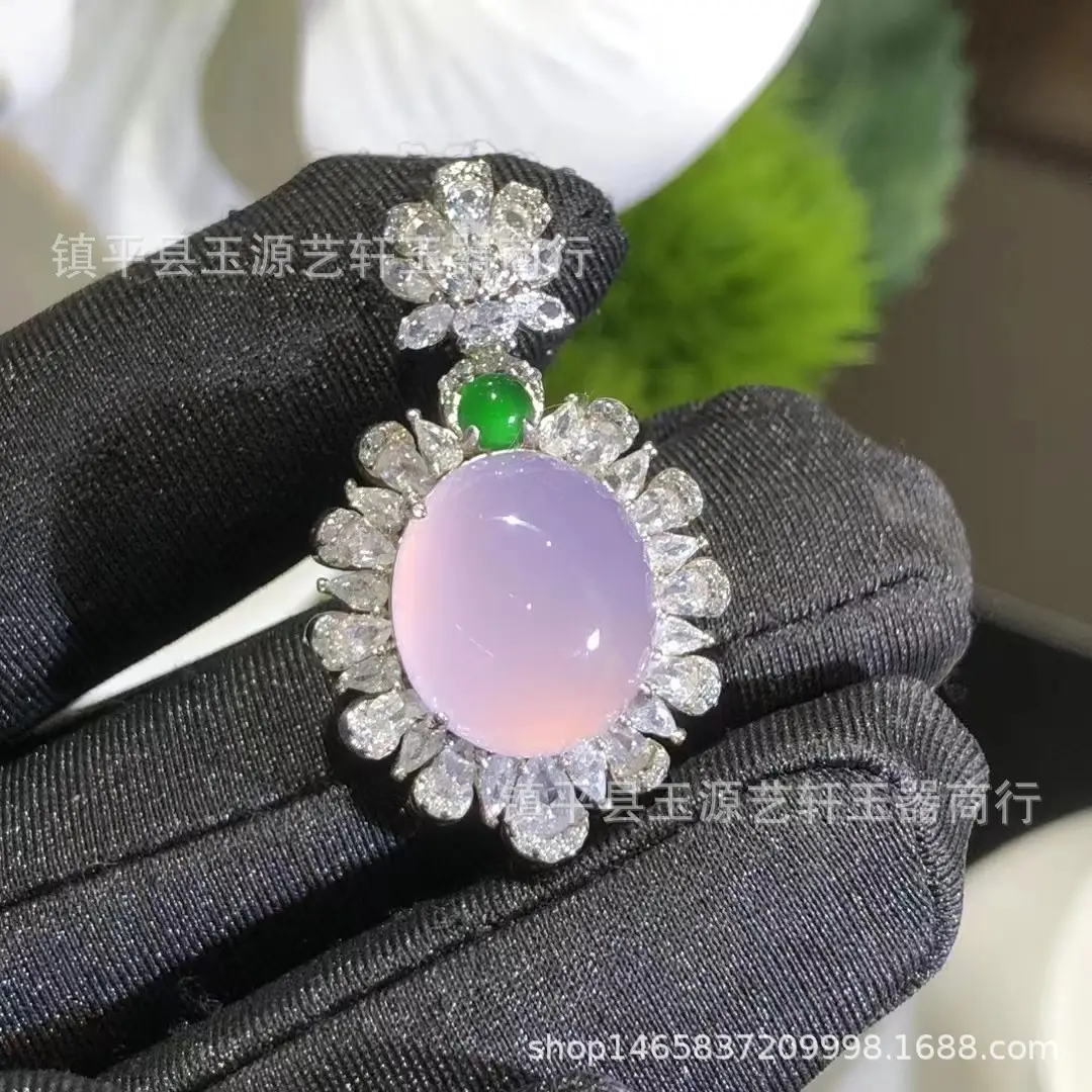Violet Chalcedony Pendant with Crystal Set for Women - Image 4