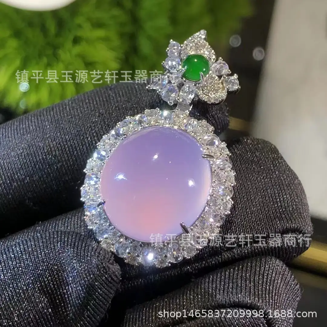 Violet Chalcedony Pendant with Crystal Set for Women - Image 7