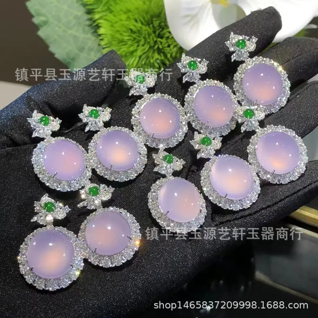 Violet Chalcedony Pendant with Crystal Set for Women — feature 1