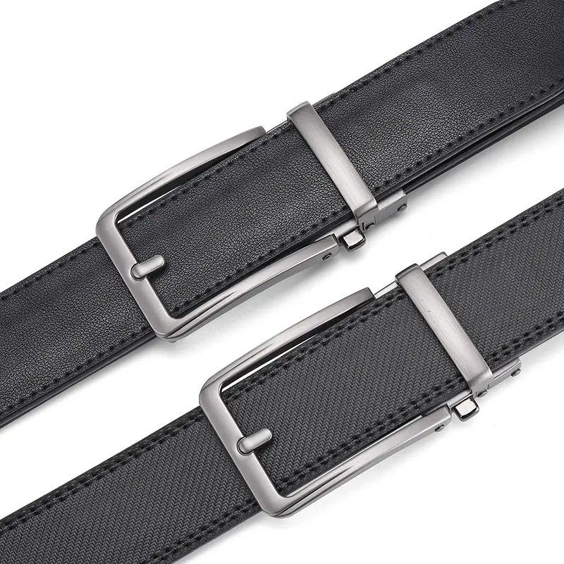 Men's Black Genuine Cowhide Belt Automatic Buckle 3.5" - Image 3