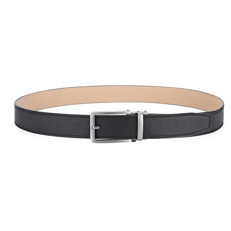 Men's Black Genuine Cowhide Belt Automatic Buckle 3.5" — feature 10