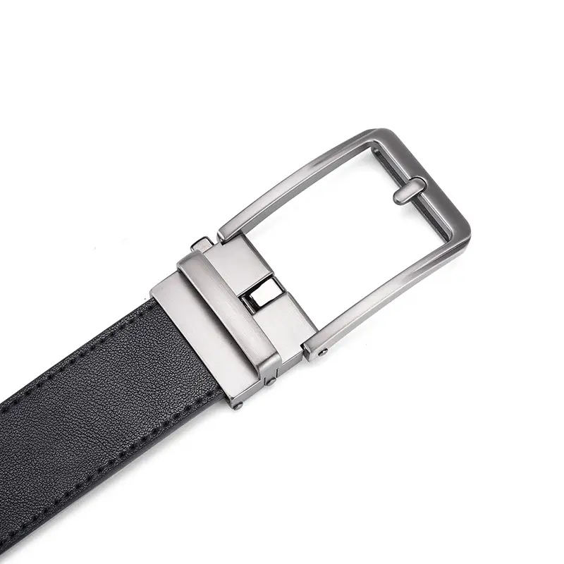 Men's Black Genuine Cowhide Belt Automatic Buckle 3.5" — feature 11
