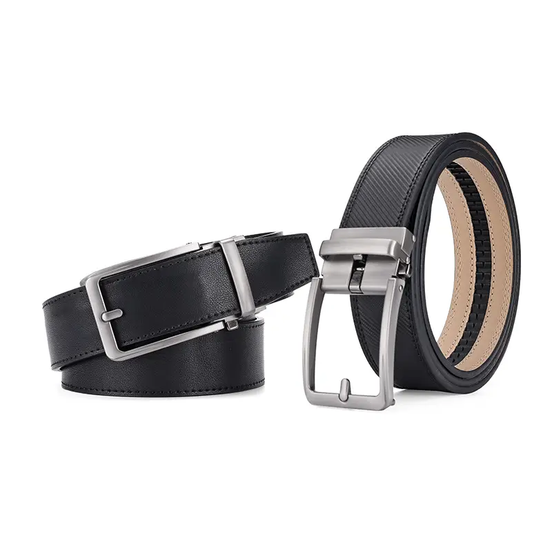 Men's Black Genuine Cowhide Belt Automatic Buckle 3.5" — feature 3
