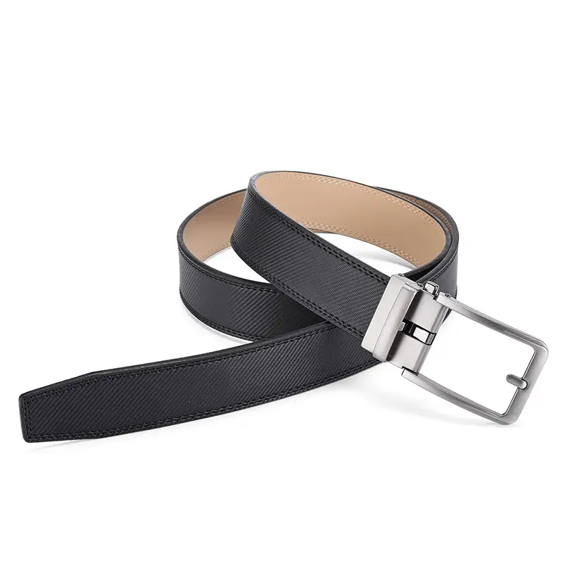 Men's Black Genuine Cowhide Belt Automatic Buckle 3.5" — feature 7