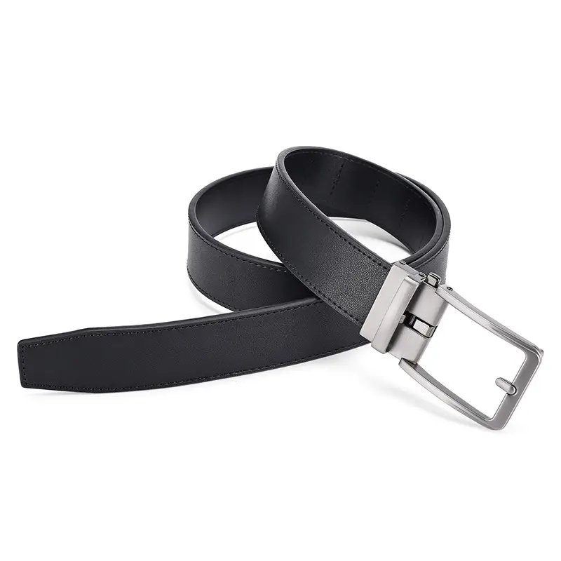 Men's Black Genuine Cowhide Belt Automatic Buckle 3.5" — feature 8