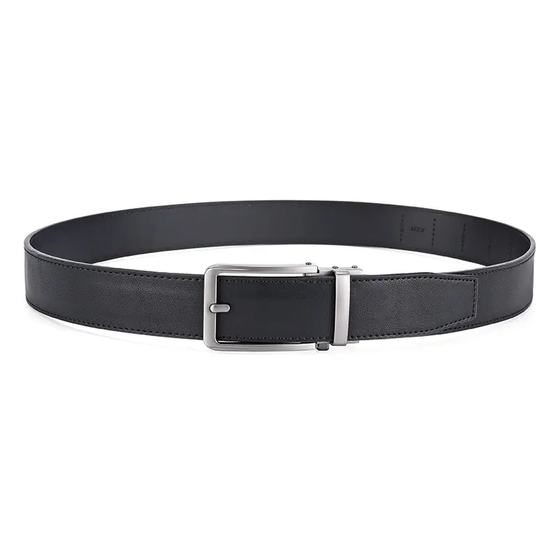 Men's Black Genuine Cowhide Belt Automatic Buckle 3.5" — feature 9