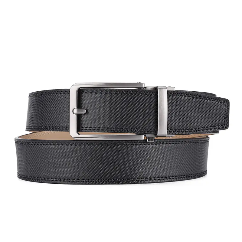 Men's Black Genuine Cowhide Belt Automatic Buckle 3.5" - Image 2