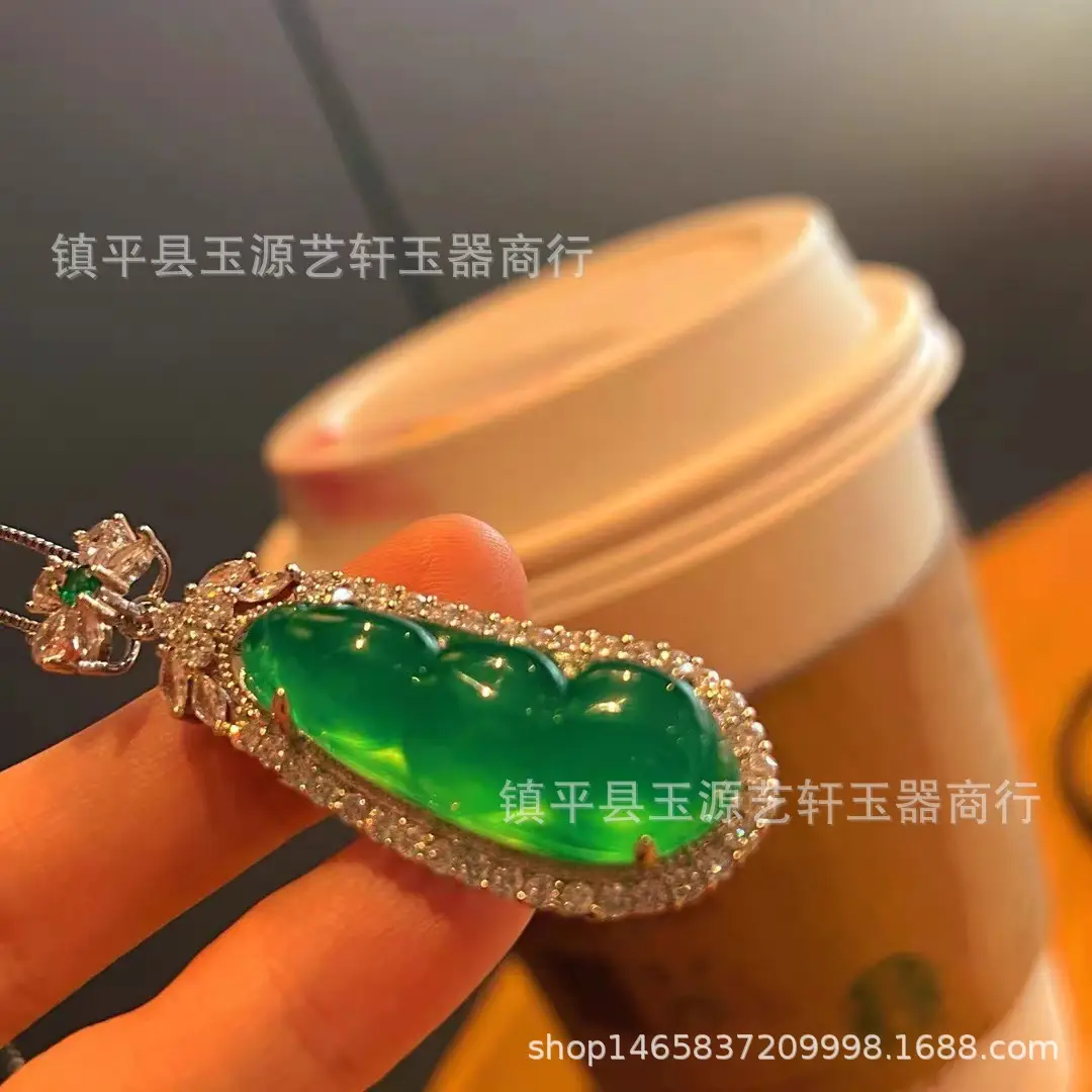 Natural Ice Chalcedony Pendant Necklace Full Green Agate Comparable to Emerald — feature 5
