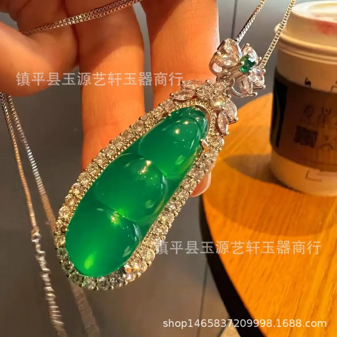Natural Ice Chalcedony Pendant Necklace Full Green Agate Comparable to Emerald — feature 7