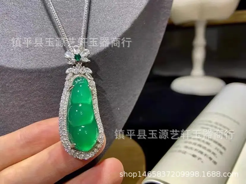 Natural Ice Chalcedony Pendant Necklace Full Green Agate Comparable to Emerald — feature 8