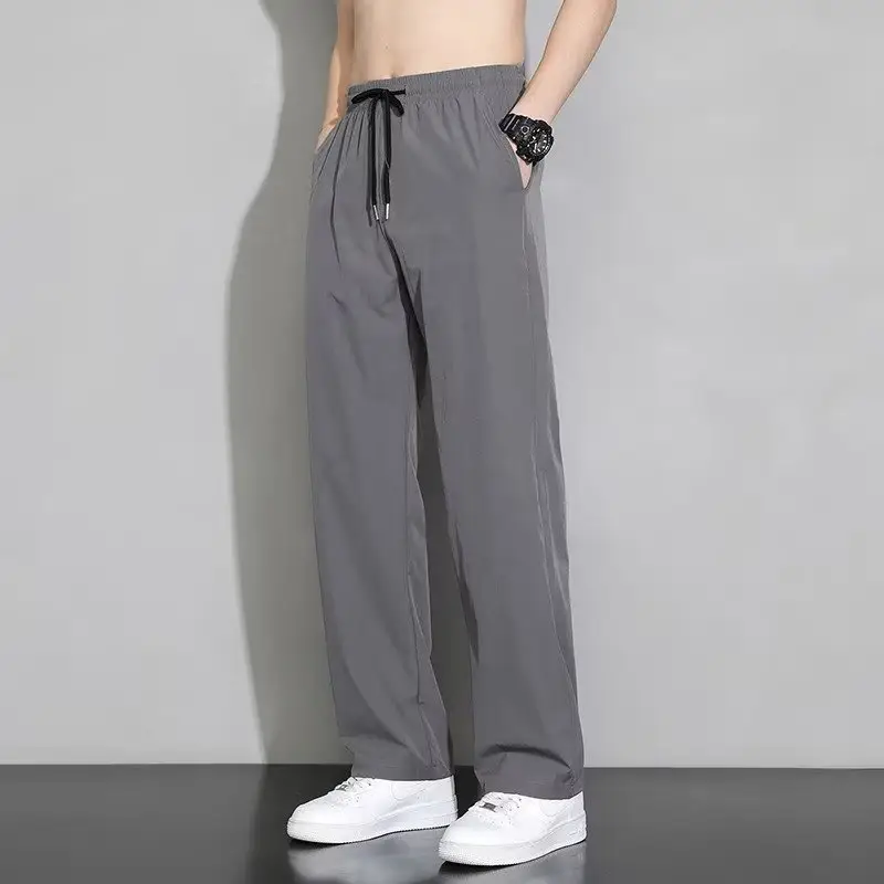Men Ice Silk Casual Pants Grey Spring Summer - Image 6